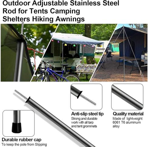 SAN LIKE Camping Tent Tarp Poles Set for Canopy Awning Shelter Backpacking Hiking - Telescopic Adjustable Length Tent Sunshade Support Stick Rods (Adjustable Length - Steel 2packs) in Kuwait