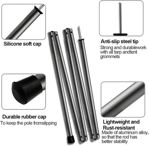 SAN LIKE Camping Tent Tarp Poles Set for Canopy Awning Shelter Backpacking Hiking - Telescopic Adjustable Length Tent Sunshade Support Stick Rods (Adjustable Length - Steel 2packs) in Kuwait