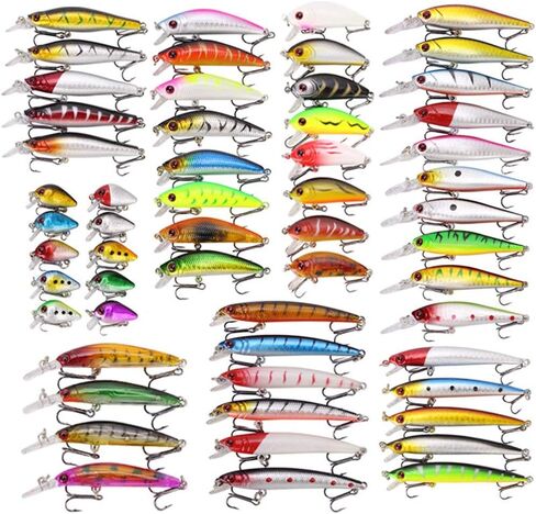 Aneew Bulk 56 Pack Topwater Fishing Bass Lures Kit Tackle Bait Crankbait Swimbaits Jerkbaits Minnow Popper Pencil Vib Hard Baits Trout Pike Musky Walleye Perch Treble Hook Freshwater Saltwater in Saudi Arabia