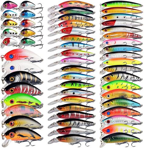 Aneew Bulk 56 Pack Topwater Fishing Bass Lures Kit Tackle Bait Crankbait Swimbaits Jerkbaits Minnow Popper Pencil Vib Hard Baits Trout Pike Musky Walleye Perch Treble Hook Freshwater Saltwater in Saudi Arabia