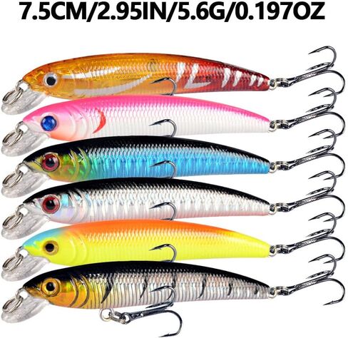 Aneew Bulk 56 Pack Topwater Fishing Bass Lures Kit Tackle Bait Crankbait Swimbaits Jerkbaits Minnow Popper Pencil Vib Hard Baits Trout Pike Musky Walleye Perch Treble Hook Freshwater Saltwater in Saudi Arabia