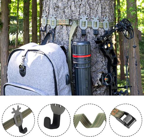Highwild Treestand Strap Gear Hangers for Hunting Gears Bow - Multi-Hook Accessory Holder - NO Plastic Parts - ON Your Tree in Seconds - 5 Hooks Set in Kuwait