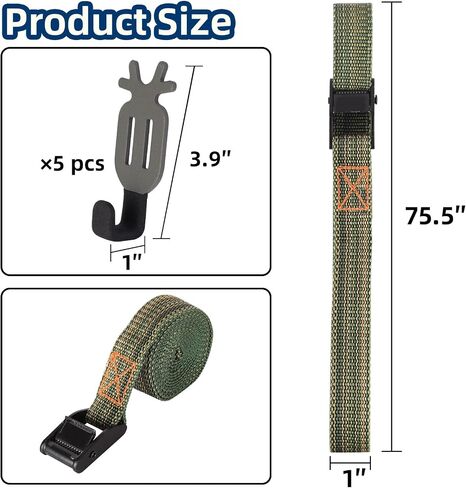 Highwild Treestand Strap Gear Hangers for Hunting Gears Bow - Multi-Hook Accessory Holder - NO Plastic Parts - ON Your Tree in Seconds - 5 Hooks Set in Kuwait