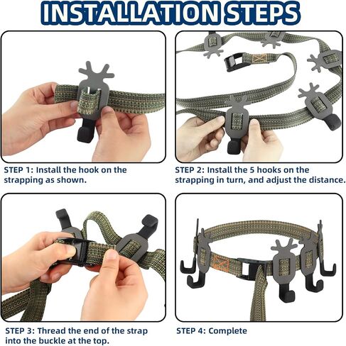 Highwild Treestand Strap Gear Hangers for Hunting Gears Bow - Multi-Hook Accessory Holder - NO Plastic Parts - ON Your Tree in Seconds - 5 Hooks Set in Kuwait