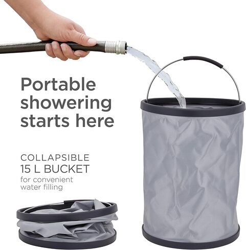 I فيشين مجموعة دش محمولة للتخييم | مجموعة حمام خارجية مدمجة الكل في واحد مع راس دش قابل للامالة وخرطوم بطول 6 قدم وبخاخ بيديه قابل للفصل ودلو ماء قابل للطي وحقيبة حمل و2 بطارية وشاحن in Kuwait