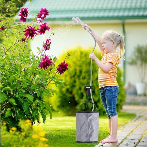 I فيشين مجموعة دش محمولة للتخييم | مجموعة حمام خارجية مدمجة الكل في واحد مع راس دش قابل للامالة وخرطوم بطول 6 قدم وبخاخ بيديه قابل للفصل ودلو ماء قابل للطي وحقيبة حمل و2 بطارية وشاحن in Kuwait