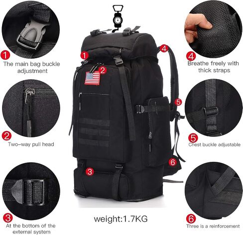 A N T INDUSTRIES 70L/100L Hiking Camping Backpack MOLLE Rucksack Waterproof Daypack for Traveling in Kuwait