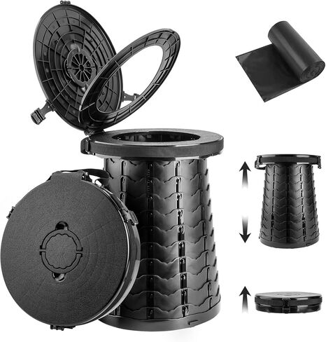 مرحاض محمول قابل للسحب من HZG للتخييم والسفر ومرحاض للتخييم بارتفاع قابل للتعديل للسيارة والتخييم والمشي لمسافات طويلة والرحلات الطويلة، ضروري للسفر في الهواء الطلق - أسود in Kuwait