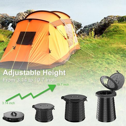 مرحاض محمول قابل للسحب من HZG للتخييم والسفر ومرحاض للتخييم بارتفاع قابل للتعديل للسيارة والتخييم والمشي لمسافات طويلة والرحلات الطويلة، ضروري للسفر في الهواء الطلق - أسود in Kuwait