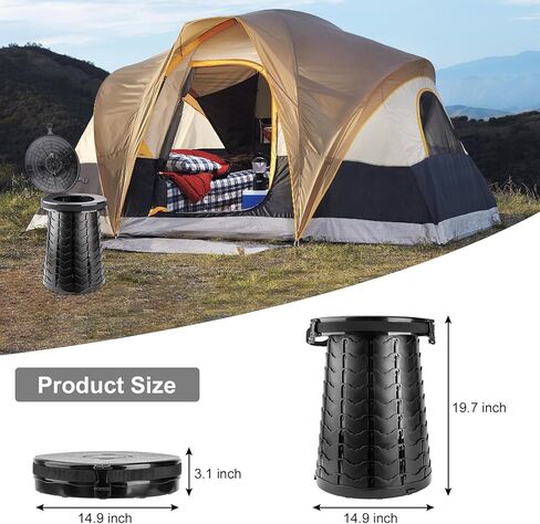 مرحاض محمول قابل للسحب من HZG للتخييم والسفر ومرحاض للتخييم بارتفاع قابل للتعديل للسيارة والتخييم والمشي لمسافات طويلة والرحلات الطويلة، ضروري للسفر في الهواء الطلق - أسود in Kuwait