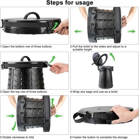 مرحاض محمول قابل للسحب من HZG للتخييم والسفر ومرحاض للتخييم بارتفاع قابل للتعديل للسيارة والتخييم والمشي لمسافات طويلة والرحلات الطويلة، ضروري للسفر في الهواء الطلق - أسود in Kuwait