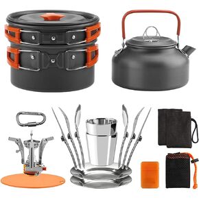 Lixada Outdoor Camping Cookware Mess Kit Pot Pan Kettle Cooking Set Tableware with Stove Spoon Fork Cutter for Hiking Backpacking Picnic