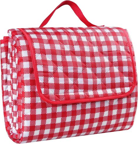 Outplea 79"x79" Extra Large Picnic Blankets Waterproof Foldable, Gingham 3 Layers Washable Oversized Outdoor Blanket Mat for Grass Camping Beach, Red White Grid in Saudi Arabia