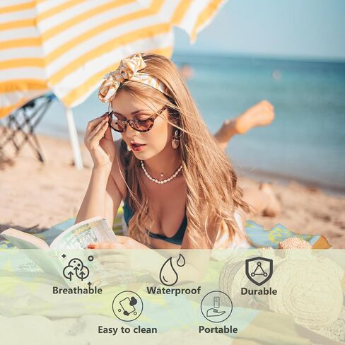 بطانية الشاطئ مقاومة للماء ومضادة للرمال وبساط خالٍ من الرمال وأساسيات العطلات كبيرة الحجم للسفر في الهواء الطلق يجب أن تكون خفيفة الوزن ومحمولة ومتينة للسفر والتخييم والتنزه في الطبيعة (أخضر نعناعي، 77 بوصة × 81) in Kuwait