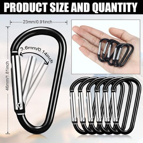 Shimeyao 180 Pcs 1.8" Small Aluminum Clip Keychain Buckle Clip Bulk Mini Aluminum D Ring Shape Small Lock Spring Snap Hook in Kuwait