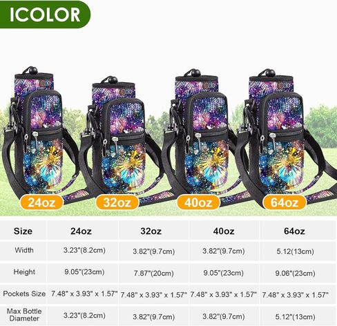 icolor Water Bottle Carrier Bag Holder 25/32/40/64oz,Adjustable Padded Shoulder & Handle Strap Sports Sling Hiking Pack,Insulated Neoprene Wide Mouth Bottle Sleeve in Kuwait
