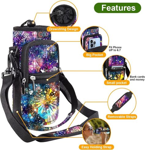 icolor Water Bottle Carrier Bag Holder 25/32/40/64oz,Adjustable Padded Shoulder & Handle Strap Sports Sling Hiking Pack,Insulated Neoprene Wide Mouth Bottle Sleeve in Kuwait
