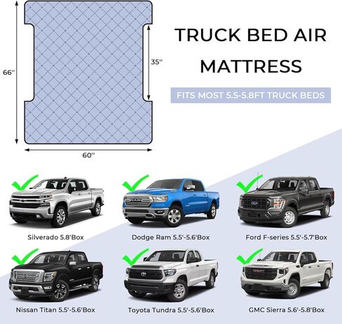 او اتش ام يو سرير هوائي لشاحنة بيك اب للتخييم مع وسادة قابلة للنفخ وشنطة حمل، مرتبة هوائية سميكة للنوم لسرير الشاحنات القصيرة بالحجم الكامل 5.5-5.8 قدم in Kuwait