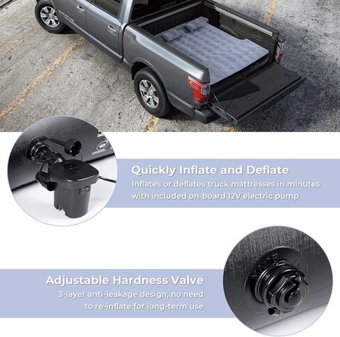 او اتش ام يو سرير هوائي لشاحنة بيك اب للتخييم مع وسادة قابلة للنفخ وشنطة حمل، مرتبة هوائية سميكة للنوم لسرير الشاحنات القصيرة بالحجم الكامل 5.5-5.8 قدم in Kuwait