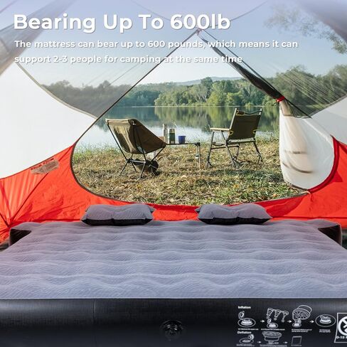 او اتش ام يو سرير هوائي لشاحنة بيك اب للتخييم مع وسادة قابلة للنفخ وشنطة حمل، مرتبة هوائية سميكة للنوم لسرير الشاحنات القصيرة بالحجم الكامل 5.5-5.8 قدم in Kuwait