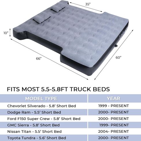 او اتش ام يو سرير هوائي لشاحنة بيك اب للتخييم مع وسادة قابلة للنفخ وشنطة حمل، مرتبة هوائية سميكة للنوم لسرير الشاحنات القصيرة بالحجم الكامل 5.5-5.8 قدم in Kuwait