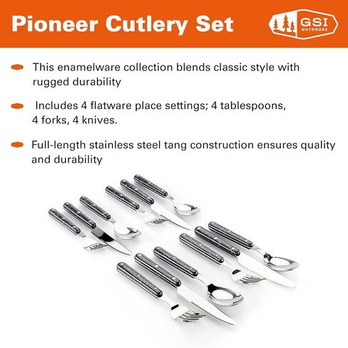 GSI Outdoors Pioneer 12 Piece Cutlery Set I Enameled Steel Flatware Set for Camping, Cabin & RV - Black in Saudi Arabia