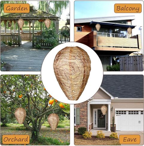 Honoson 4 Pieces Wasp Nest Hanging Fake Wasp Nest Waterproof Material Fake Hornet Nest for Wasps Hornets Yellow Jackets Home Garden Yard Outdoors (Dark Green) in Kuwait