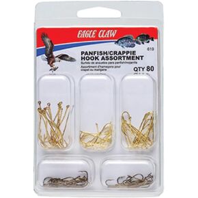 Eagle Claw PANFISH/Crappie Hook Assortment, Fishing Hooks for Freshwater PANFISH/Crappie, 80 Hooks, Sizes 2 to 8, Brown, One Size (619H) in Kuwait