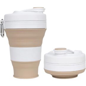 Collapsible Camping Cup with Straw Silicone Folding Coffee Cup Sport Bottle Portable Travel Outdoor Car 16oz 20oz (Black-600ml) in Saudi Arabia