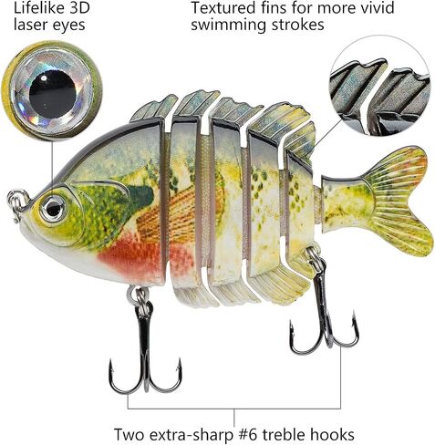 BASSDASH SwimPanfish Multi Jointed Panfish Bluegill Swimbaits Hard Topwater Bass Lures Fishing Lure Crank Saltwater 3.5in/0.85oz in Kuwait