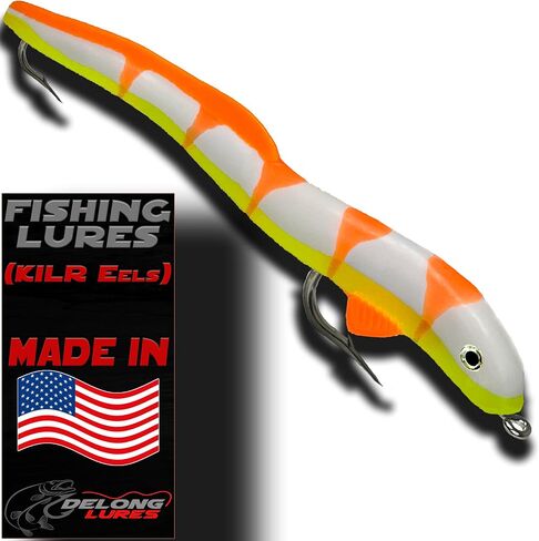 Delong Lures 8 بوصات Jerk Bait KILR EEL طُعم صيد الأسماك في المياه العذبة أو بايك الشمالي أو طُعم الصيد المسكي، طعوم بلاستيكية ناعمة للمياه المالحة، طُعم صيد السمك الانزلاقي، طُعم ثعبان البحر الناعم للجسم in Kuwait