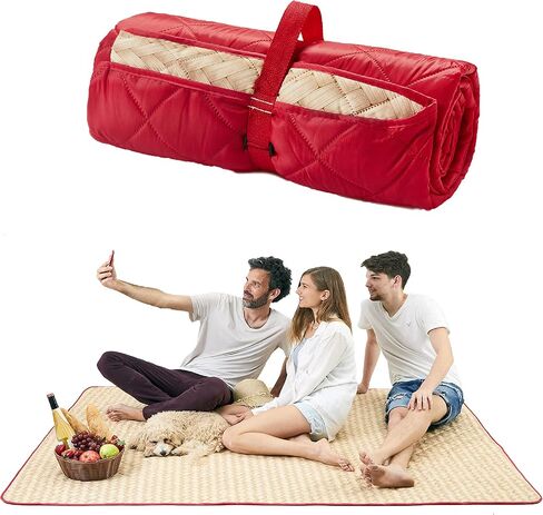 بطانية لحاف نزهة كبيرة جدًا من كاندي قصب (78 بوصة × 56 بوصة)، للاستخدام في الهواء الطلق، والتخييم، وبطانية شاطئ مقاومة للرمال، سجادة حديقة بتصميم أنيق من القش، قابلة للطي، محمولة، يمكن غسلها في الغسالة in Kuwait