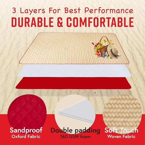 بطانية لحاف نزهة كبيرة جدًا من كاندي قصب (78 بوصة × 56 بوصة)، للاستخدام في الهواء الطلق، والتخييم، وبطانية شاطئ مقاومة للرمال، سجادة حديقة بتصميم أنيق من القش، قابلة للطي، محمولة، يمكن غسلها في الغسالة in Kuwait