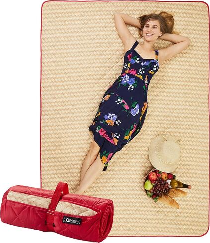 بطانية لحاف نزهة كبيرة جدًا من كاندي قصب (78 بوصة × 56 بوصة)، للاستخدام في الهواء الطلق، والتخييم، وبطانية شاطئ مقاومة للرمال، سجادة حديقة بتصميم أنيق من القش، قابلة للطي، محمولة، يمكن غسلها في الغسالة in Kuwait