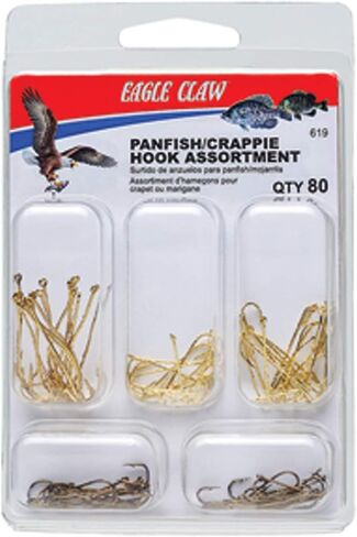 Eagle Claw PANFISH/Crappie Hook Assortment, Fishing Hooks for Freshwater PANFISH/Crappie, 80 Hooks, Sizes 2 to 8, Brown, One Size (619H) in Saudi Arabia