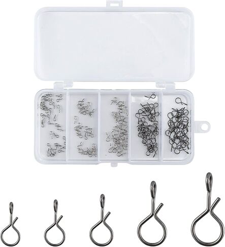 Alwonder 150PCS/Box Fly Fishing Snap, 5 Sizes Stainless Steel Quick Change Lure Snaps No Knot Snap Quick Snap Fast Snap Lure Connector for Jigs Lures Fishing Clips Swivels Fishing Tackle in Kuwait