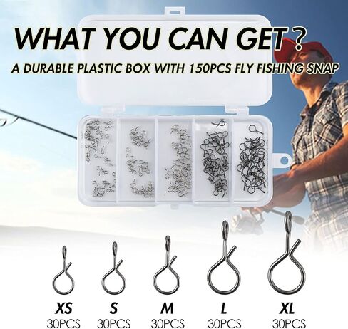 Alwonder 150PCS/Box Fly Fishing Snap, 5 Sizes Stainless Steel Quick Change Lure Snaps No Knot Snap Quick Snap Fast Snap Lure Connector for Jigs Lures Fishing Clips Swivels Fishing Tackle in Kuwait
