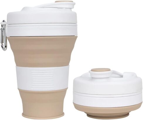 Collapsible Camping Cup with Straw Silicone Folding Coffee Cup Sport Bottle Portable Travel Outdoor Car 16oz 20oz (Black-600ml) in Kuwait