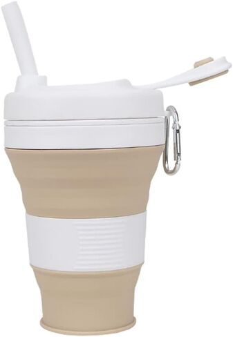Collapsible Camping Cup with Straw Silicone Folding Coffee Cup Sport Bottle Portable Travel Outdoor Car 16oz 20oz (Black-600ml) in Kuwait