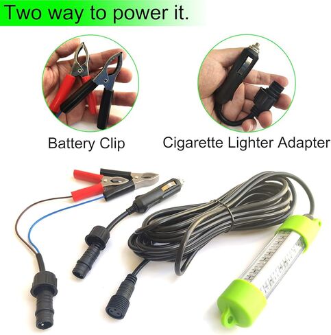 انكي طُعم طُعم للطعم 12 فولت 45 واط 2500 لومن بطول 24.6 قدم للطُعم قابل للغمر لصيد الأسماك تحت الماء ليلاً مع مشبك بطارية ومحول ولاعة السجائر in Kuwait