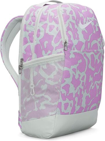 Nike Womens Brasilia Printed Backpack Light Silver/Rush Fuchsia/White in Saudi Arabia