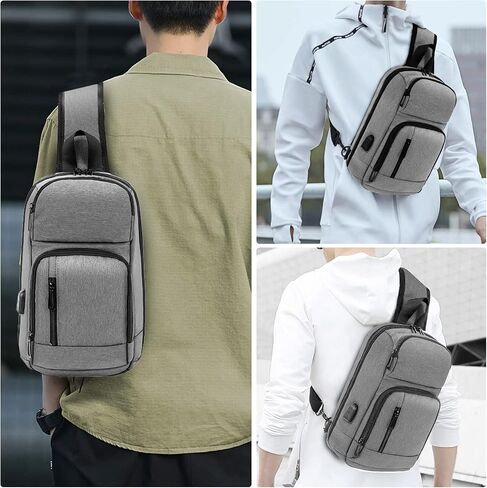 KINGSLONG حقيبة حبال للرجال حقيبة ظهر رفيعة كاجوال للكتف حقيبة ظهر مقاومة للماء حقيبة كروس للسفر حقيبة صدر للرجال مع منفذ شحن USB in Kuwait