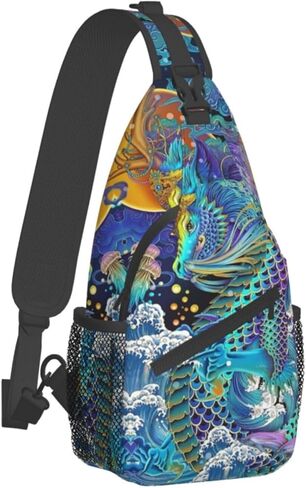 MANQINF Cool Chinese Dragon Sling Bag,Casual Crossbody Backpack Shoulder Chest Bag for Women Men Travel Hiking Daypack in Kuwait