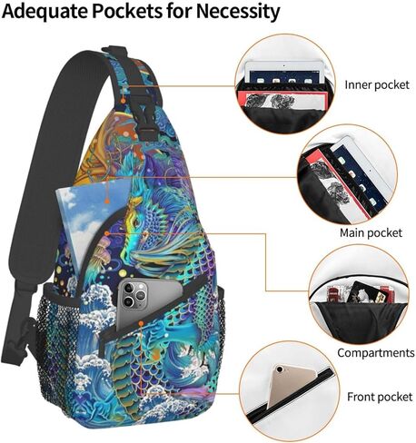 MANQINF Cool Chinese Dragon Sling Bag,Casual Crossbody Backpack Shoulder Chest Bag for Women Men Travel Hiking Daypack in Kuwait