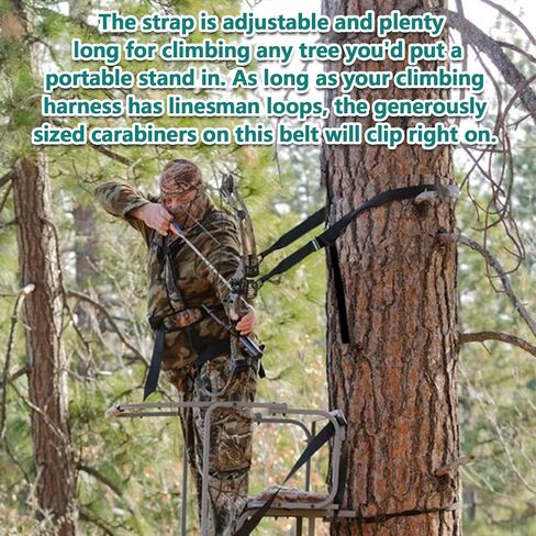 Heavy Duty Lineman Climbing Strap, Black Universal Tree Stand Harness, Linemans Rope With 2 Adjustable Metal Hooks, Safety Tree Climbing Belt Gear Equipment for Hunting Tree Work Tree Cutting in Kuwait