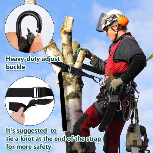 Heavy Duty Lineman Climbing Strap, Black Universal Tree Stand Harness, Linemans Rope With 2 Adjustable Metal Hooks, Safety Tree Climbing Belt Gear Equipment for Hunting Tree Work Tree Cutting in Kuwait