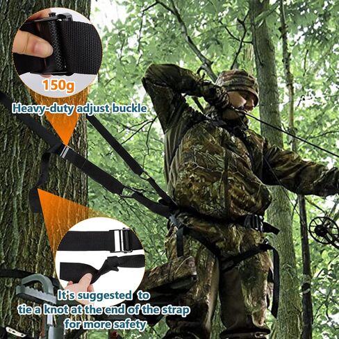 Heavy Duty Lineman Climbing Strap, Black Universal Tree Stand Harness, Linemans Rope With 2 Adjustable Metal Hooks, Safety Tree Climbing Belt Gear Equipment for Hunting Tree Work Tree Cutting in Kuwait