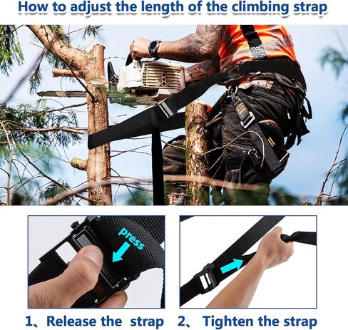 Heavy Duty Lineman Climbing Strap, Black Universal Tree Stand Harness, Linemans Rope With 2 Adjustable Metal Hooks, Safety Tree Climbing Belt Gear Equipment for Hunting Tree Work Tree Cutting in Kuwait