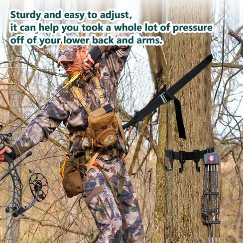 Heavy Duty Lineman Climbing Strap, Black Universal Tree Stand Harness, Linemans Rope With 2 Adjustable Metal Hooks, Safety Tree Climbing Belt Gear Equipment for Hunting Tree Work Tree Cutting in Kuwait