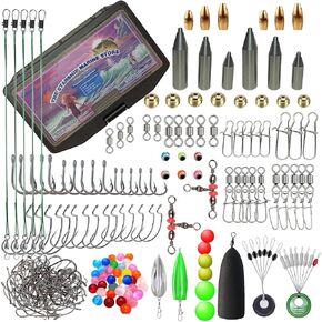 Starship Marine 21oz All-in-One Terminal Tackle kit, Eco Fishing Weights Sinkers, Fishing Hooks, Swivels and Snaps, Floats Bobbers, Fishing Leaders, Beads and Stoppers, 222+Pcs